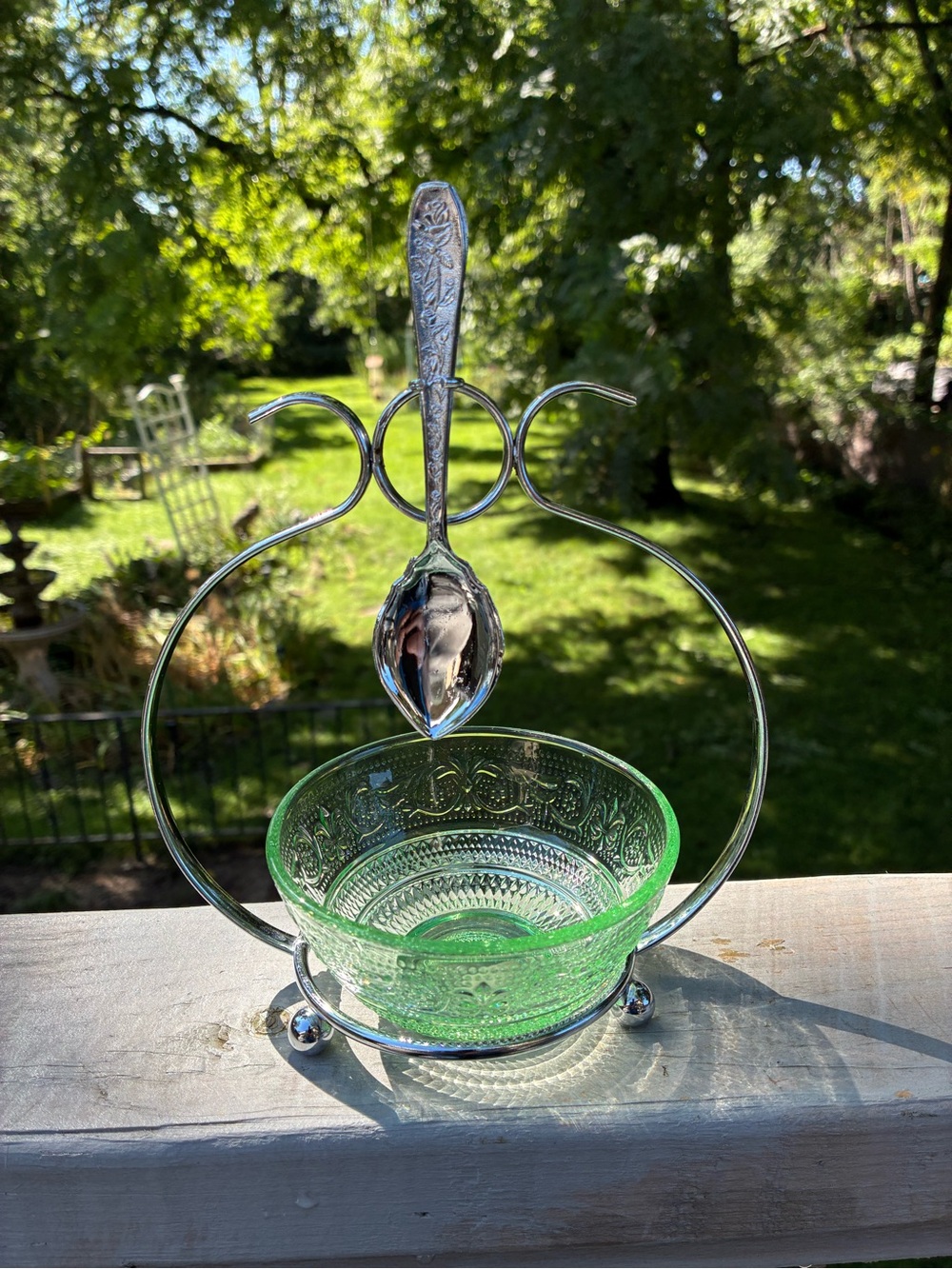 Vintage Glass Jam Bowl with Spoon and Serving Stand